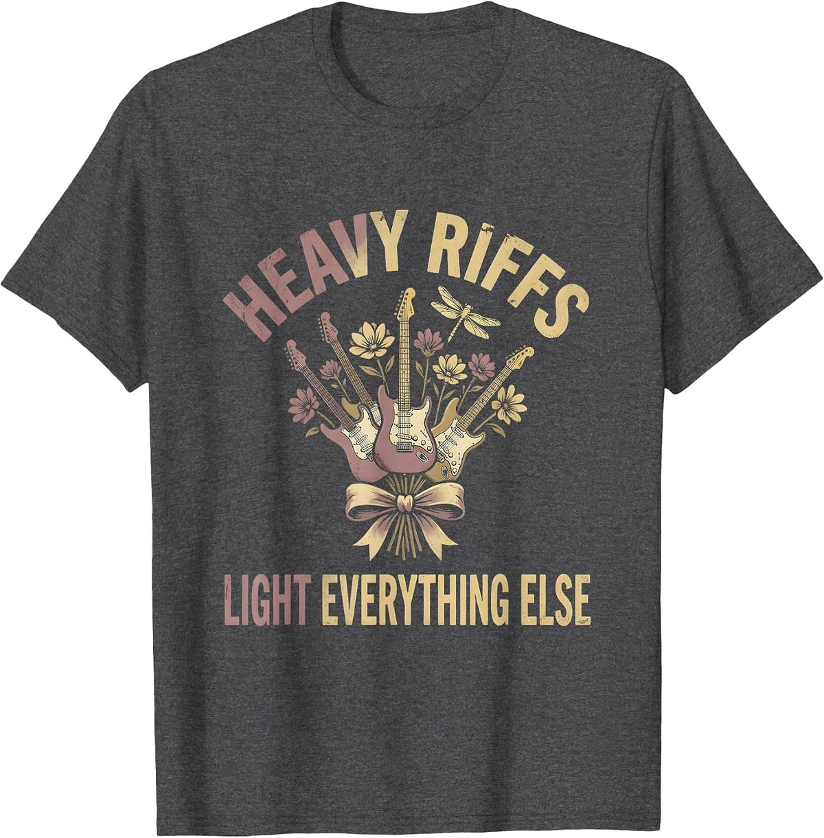 Heavy Riffs Light Everything Else Rock Design T-Shirt - Dark Heather Grey