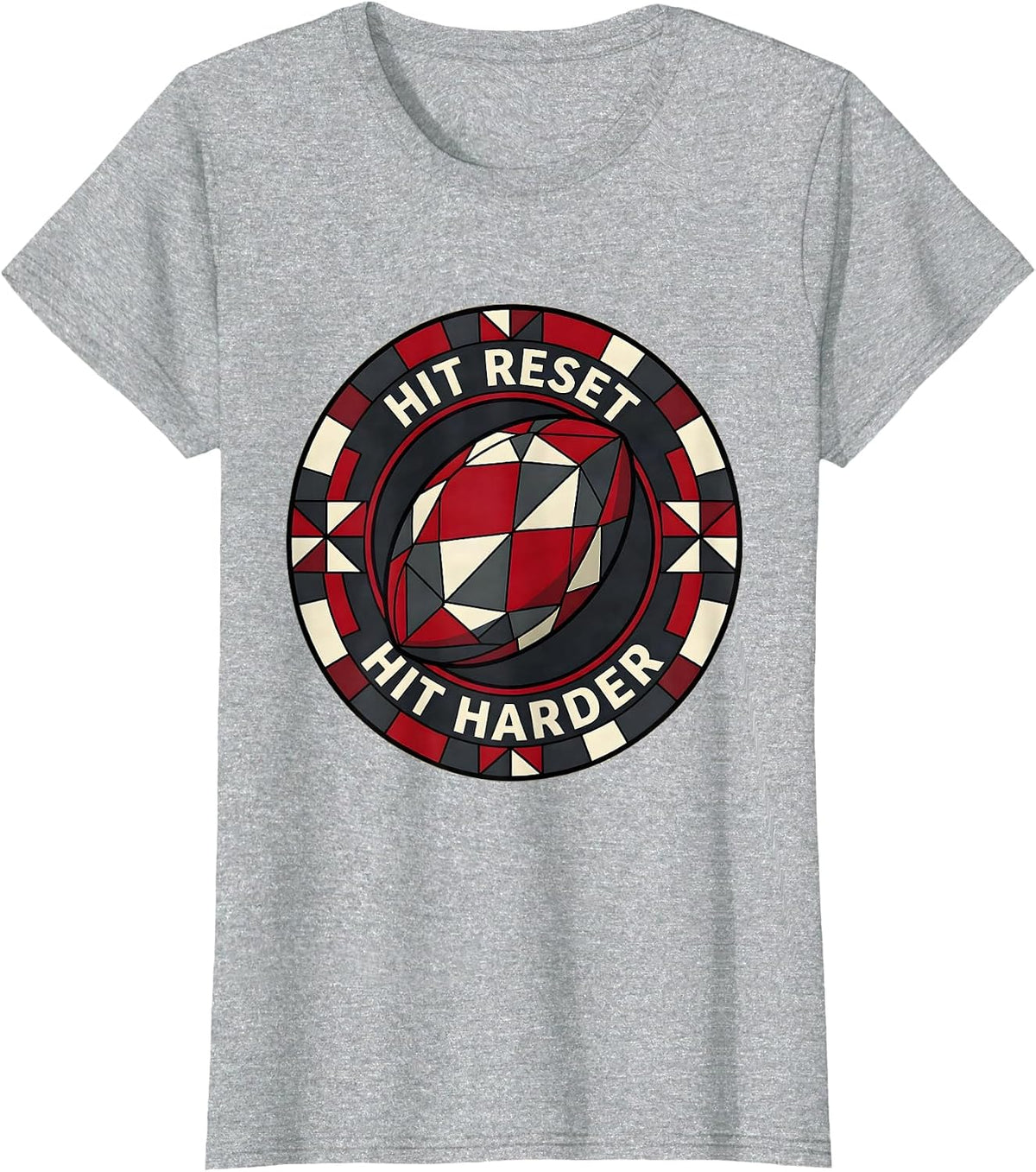 Women's Hit Reset Hit Harder Rugby Graphic Design T-Shirt - Heather Grey