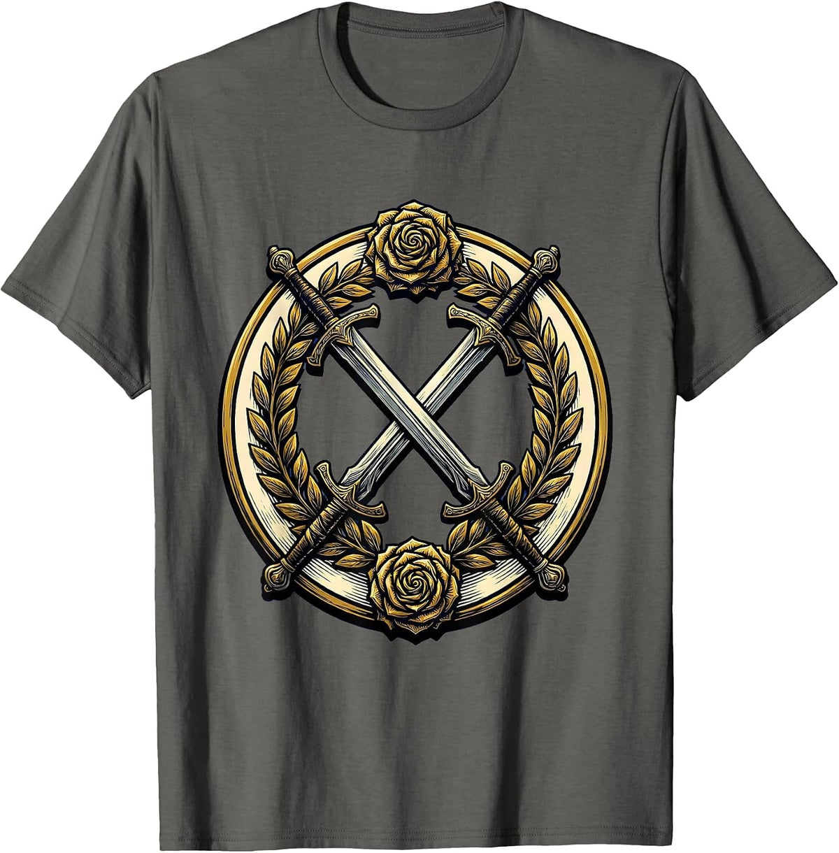 Men's Master Debater Crossed Swords Laurel Wreath Design T-Shirt - Asphalt Grey