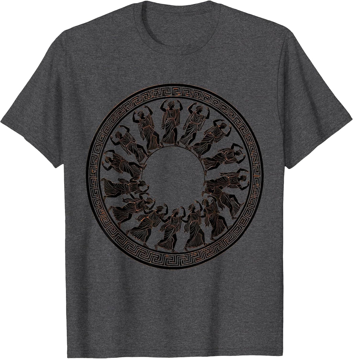 Ancient Greek Pottery Dancers Illustration T-Shirt - Dark Heather Grey