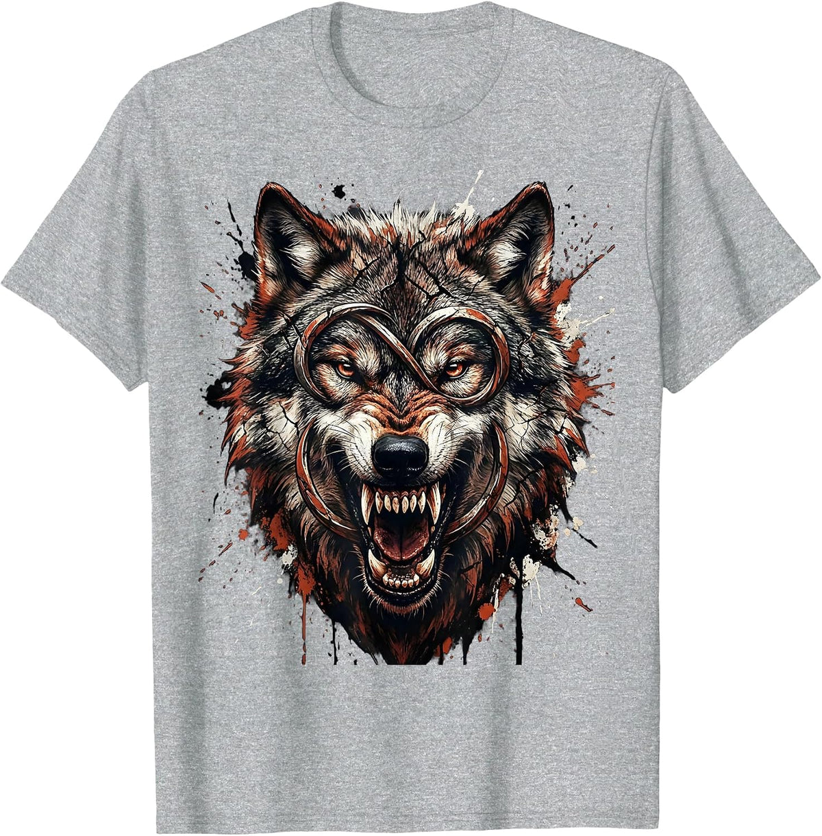 Men's Fierce Wolf Head Rugby Stripes Graphic T-Shirt - Heather Grey