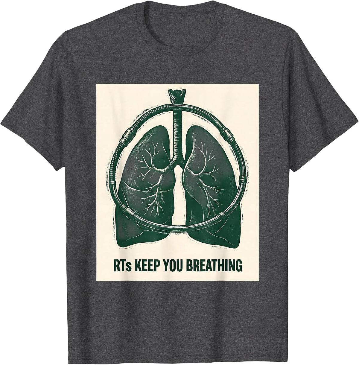 Men's RTs Keep You Breathing Rubber Stamp Respiratory Therapist T-Shirt - Dark Heather Grey