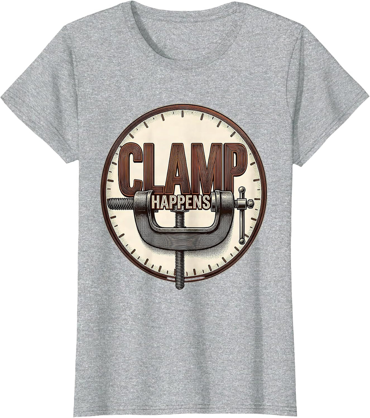 Women's Clamp Happens Funny Woodworking Carpenter Dad Humor T-Shirt - Heather Grey