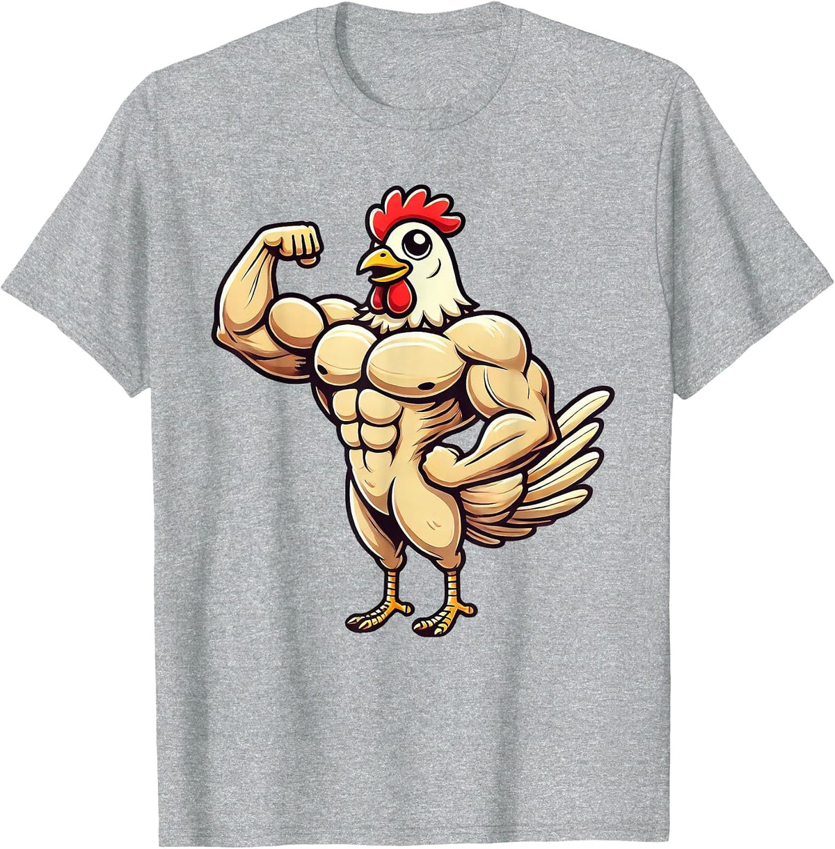 Muscular Chicken Powerlifting Weightlifting Gym Workout T-Shirt - Heather Grey
