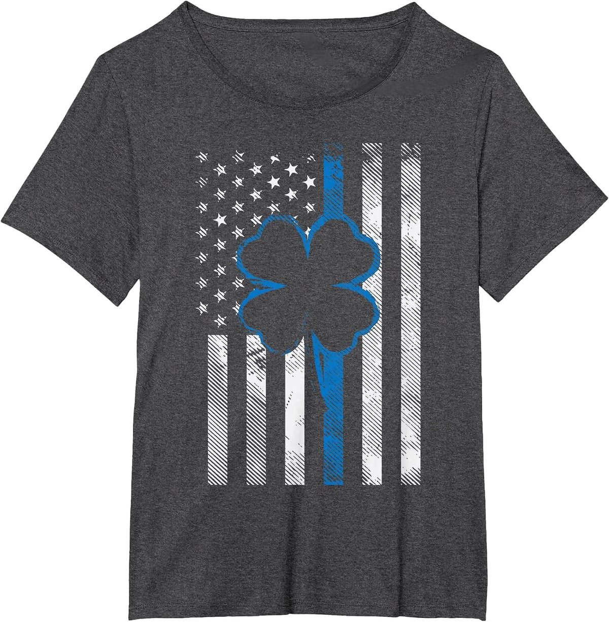 Thin Blue Line LE Cop Police Irish US Flag St Patricks Day T-Shirt - Dark Heather Grey