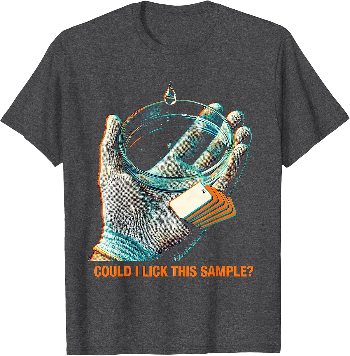 Could I Lick This Sample? Funny Periodic Table Chemistry T-Shirt - Dark Heather Grey