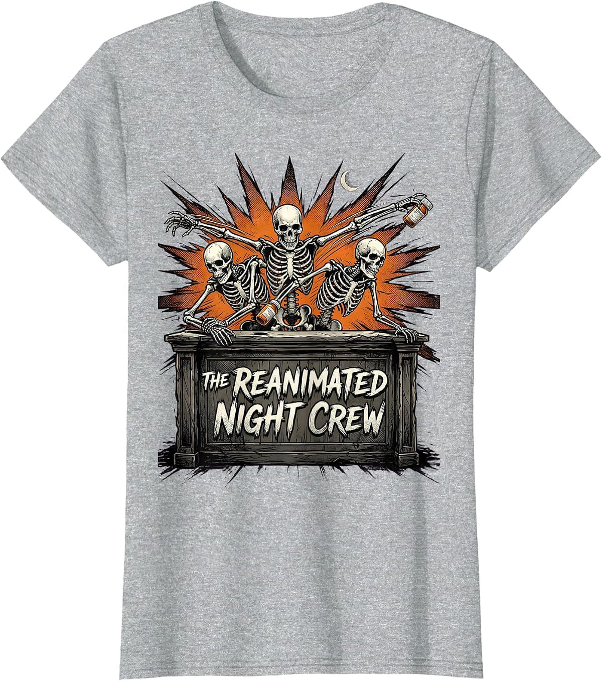 The Reanimated Night Crew Funny Pharmacy Tech Halloween T-Shirt - Heather Grey