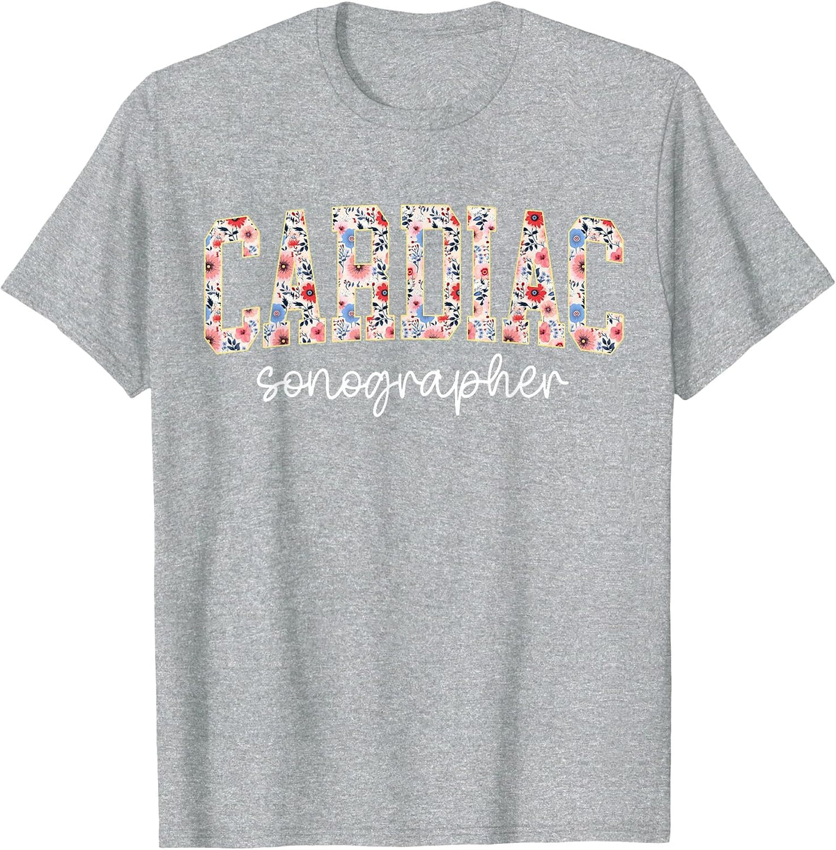 Retro Floral Cardiac Sonographer Cardiovascular Sonography T-Shirt - Heather Grey