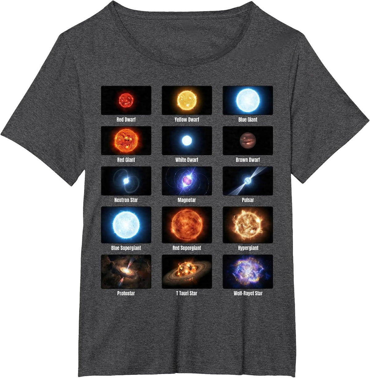 Types of Stars Astronomy Chart Stellar Objects Educational T-Shirt - Dark Heather Grey