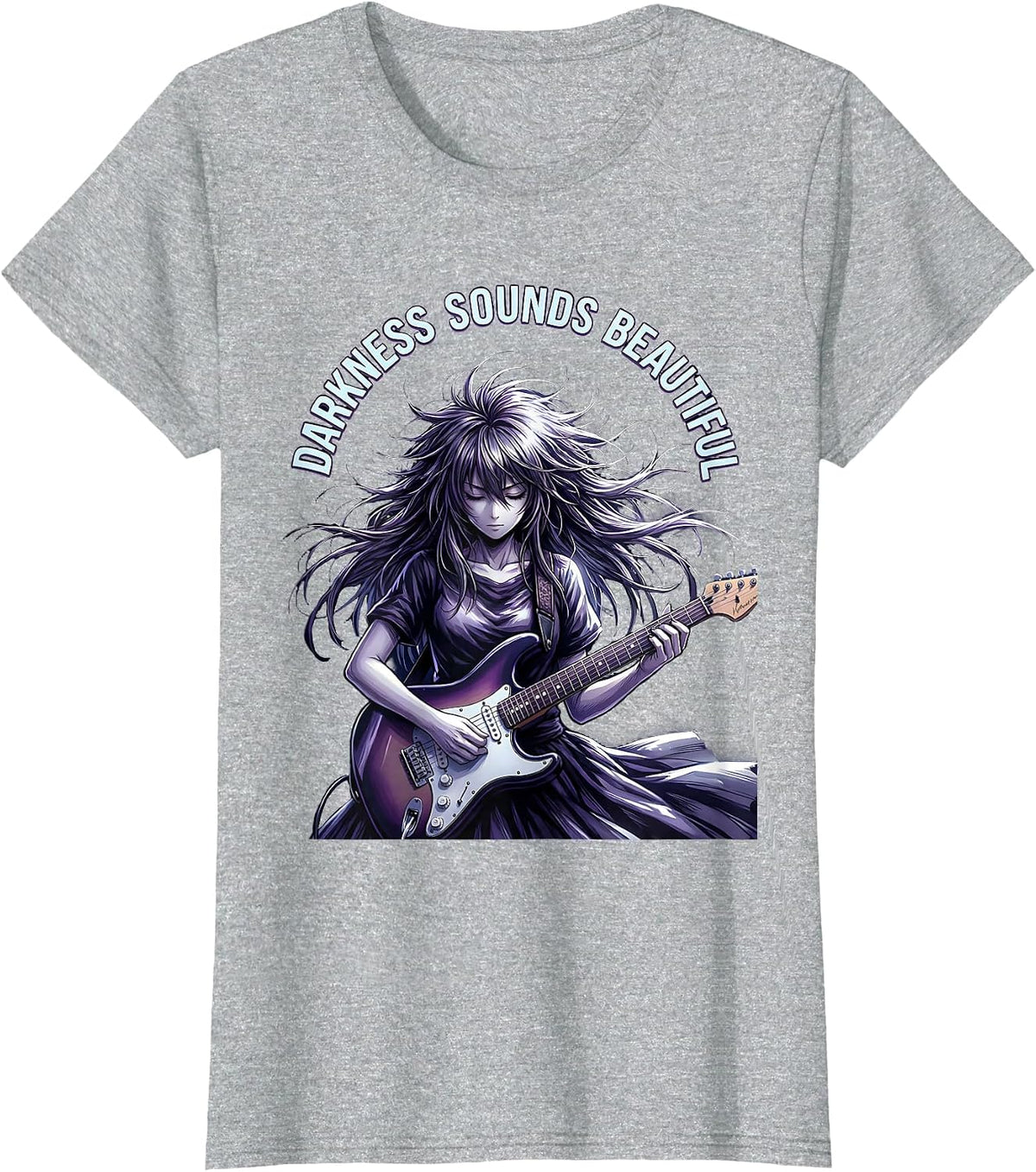 Women's Darkness Sounds Beautiful Metal Band Design T-Shirt - Heather Grey