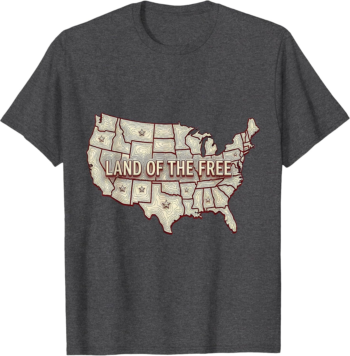 Men's Land of the Free American Flag Patriotic Design T-Shirt - Dark Heather Grey