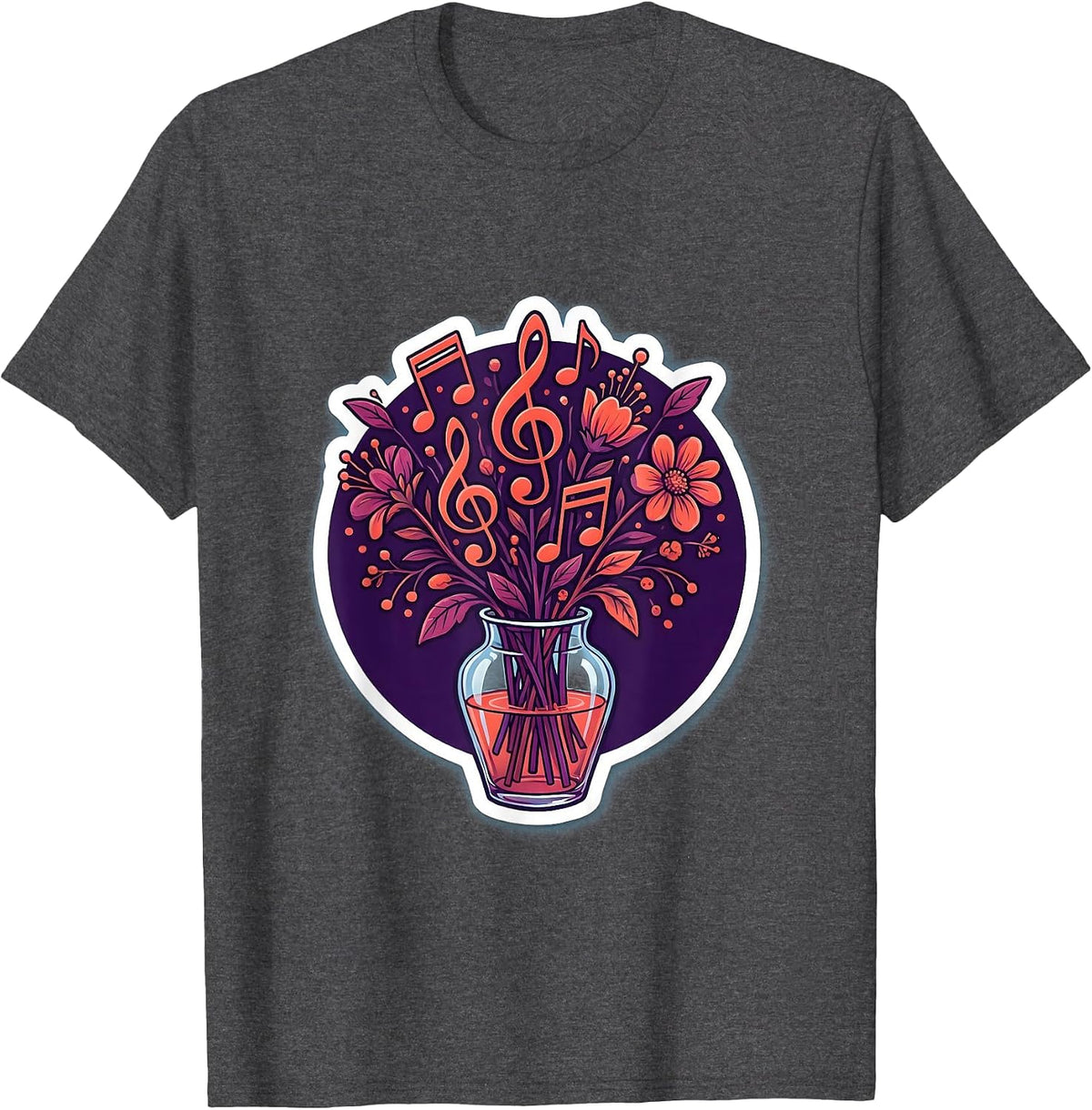 Music Note Bouquet Vase Music Teacher Gift T-Shirt - Dark Heather Grey