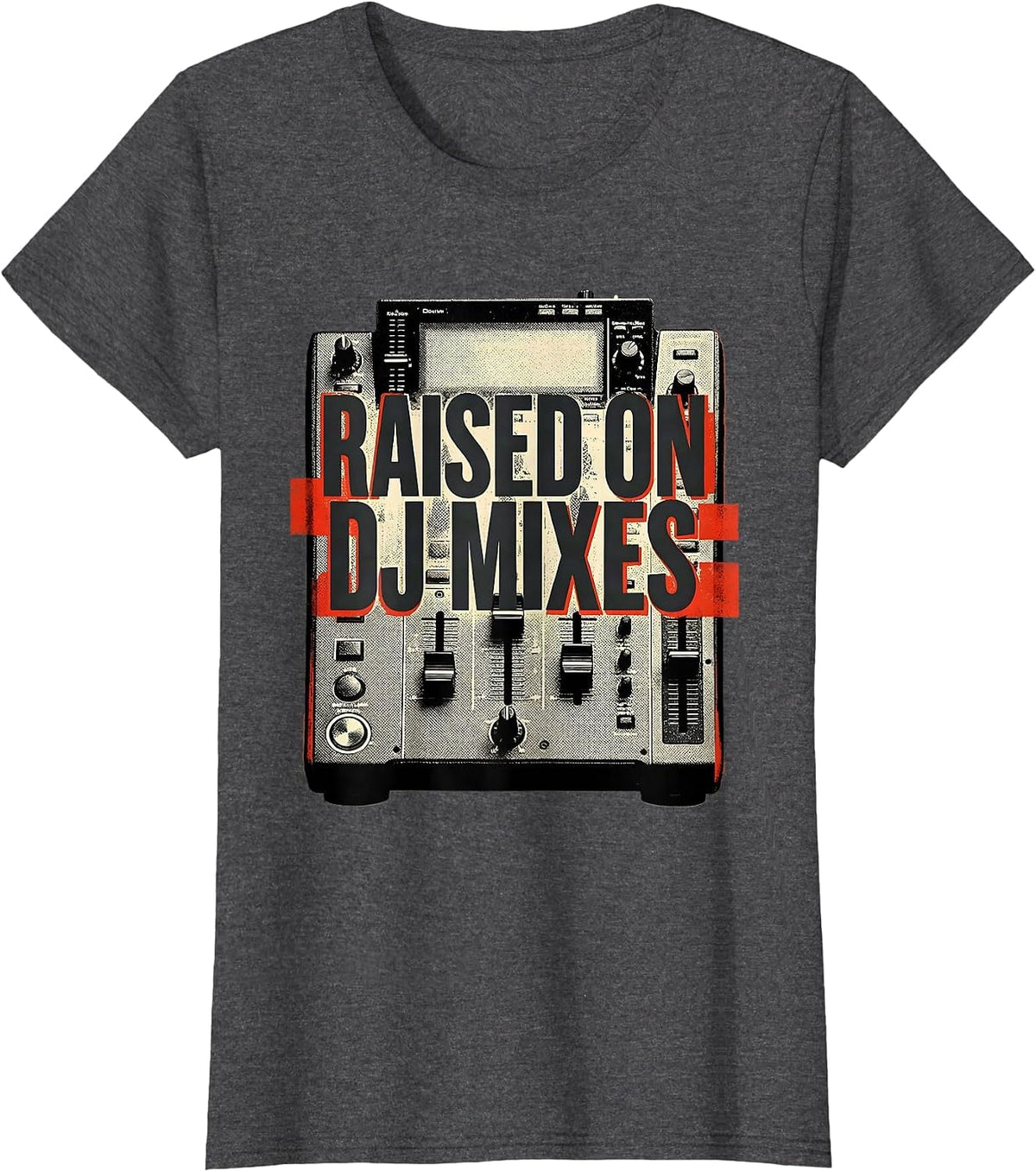 Women's Raised On DJ Mixes Vintage 90s Hip-Hop Rap Music DJ Fan T-Shirt - Dark Heather Grey
