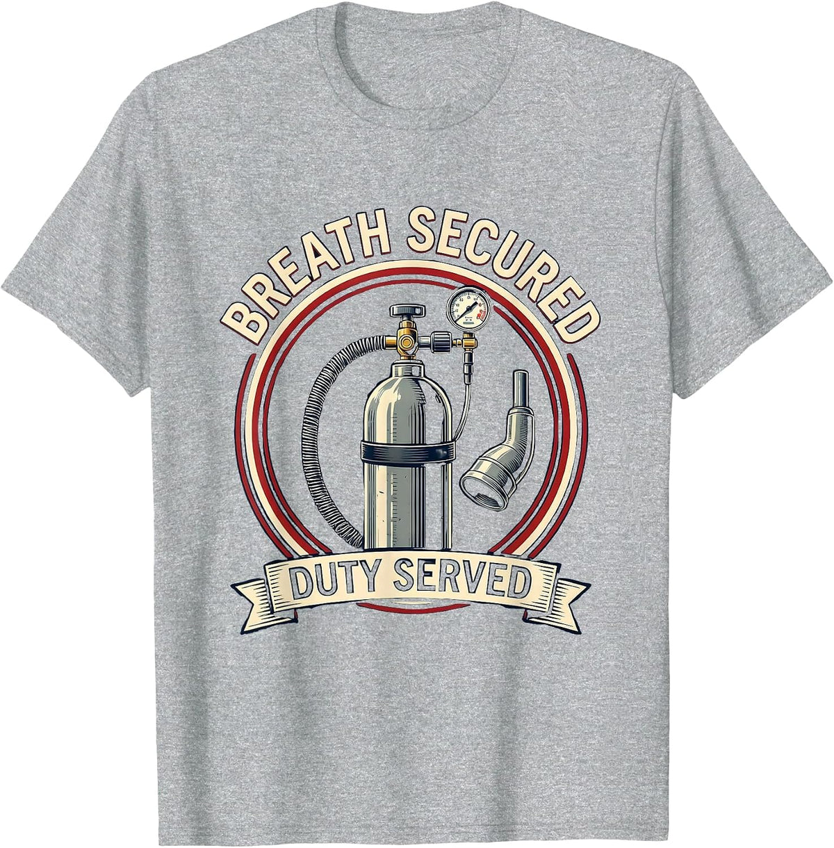 Men's Breath Secured Duty Served Respiratory Therapist RT Care T-Shirt - Heather Grey
