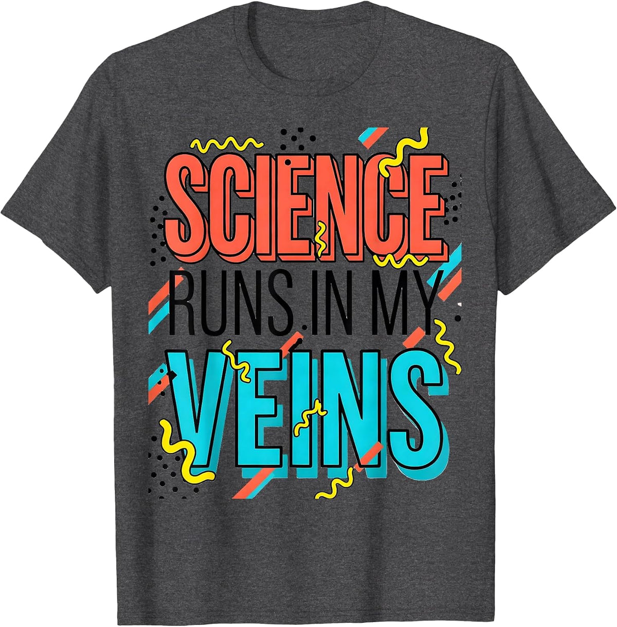Men's Science Runs In My Veins Back to School Teacher T-Shirt - Dark Heather Grey