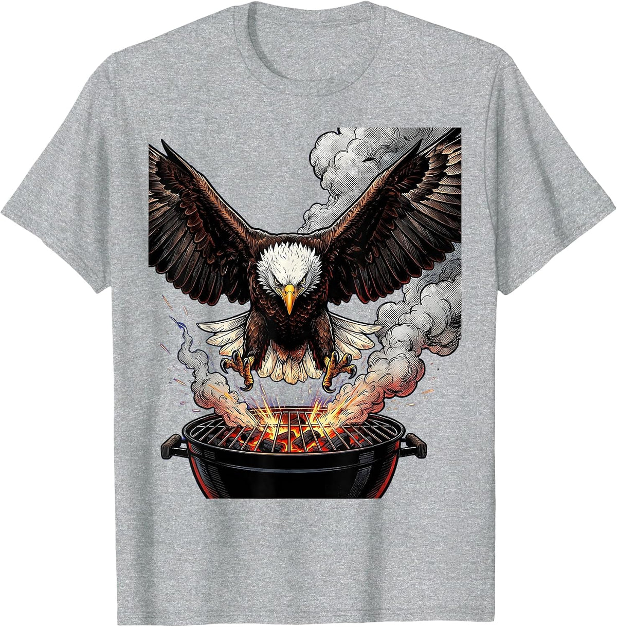 Men's Bald Eagle Landing on BBQ Grill Graphic T-Shirt - Heather Grey