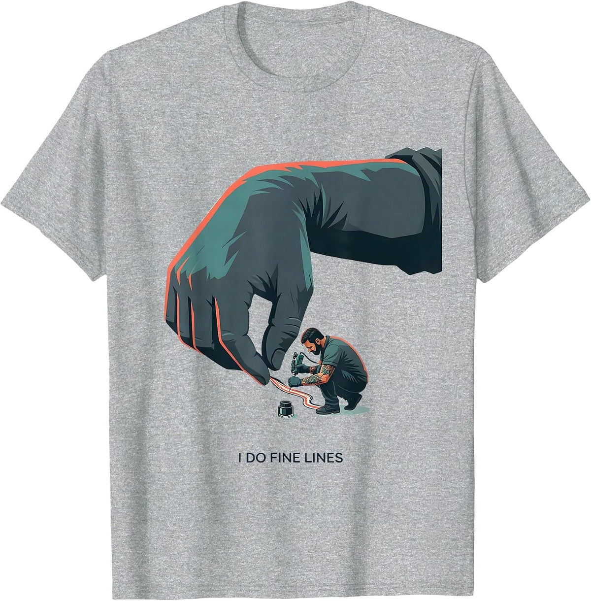 Men's I Do Fine Lines Funny Tattoo Artist Humor Gift T-Shirt - Heather Grey
