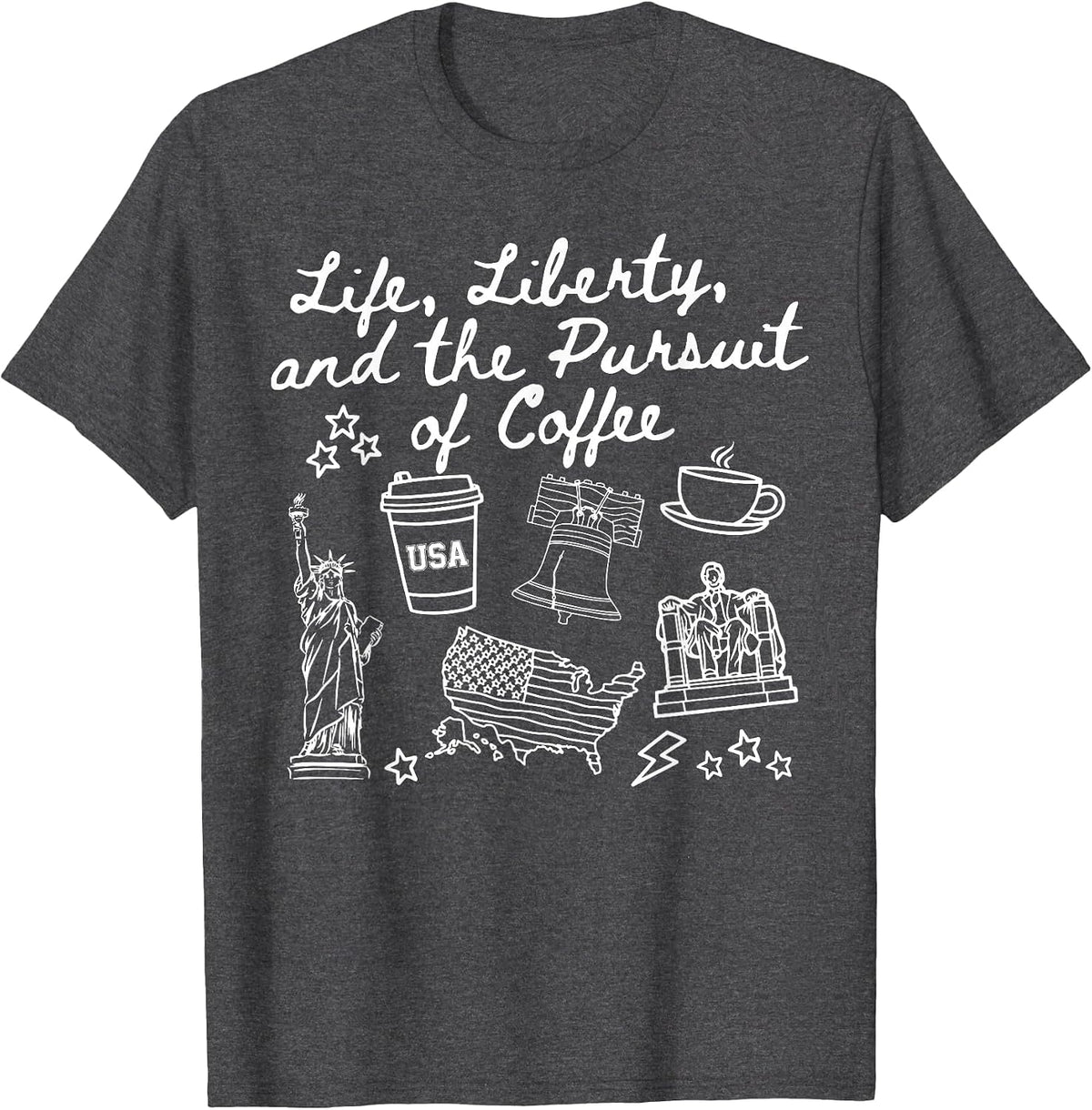 Life Liberty & Coffee Funny History Teacher Middle School T-Shirt - Dark Heather Grey