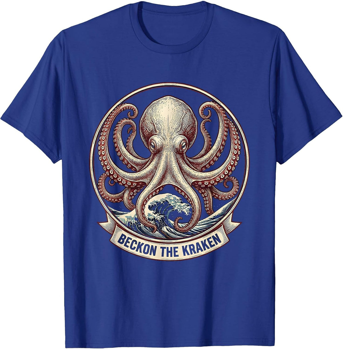 Beckon The Kraken Playful Octopus Lover Marine Biology T-Shirt - Royal Blue