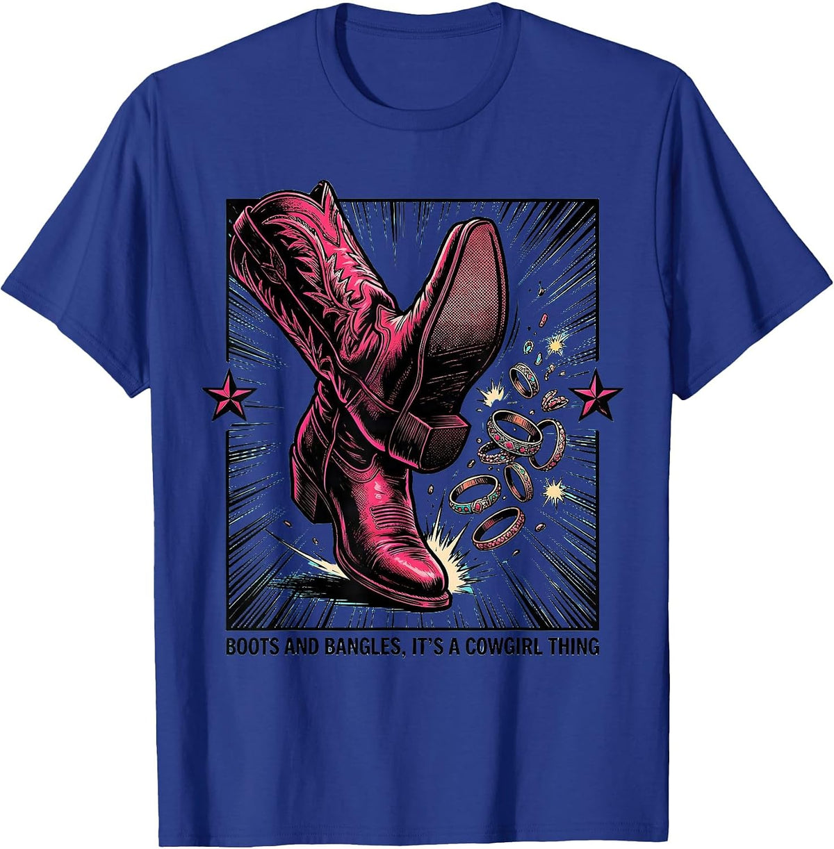 Boots and Bangles, It's a Cowgirl Thing Comic Book T-Shirt - Royal Blue