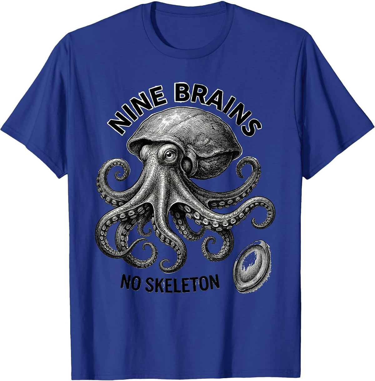 Men's Nine Brains No Skeleton Monochromatic Octopus Engraved Sea T-Shirt - Royal Blue