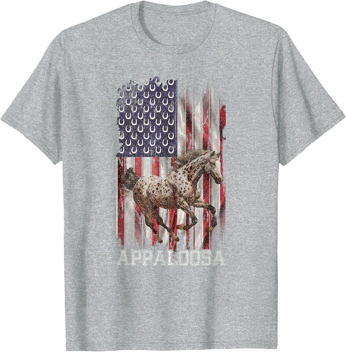 Vintage USA Flag Appaloosa Horse Lover, Horseback Riding T-Shirt - Heather Grey