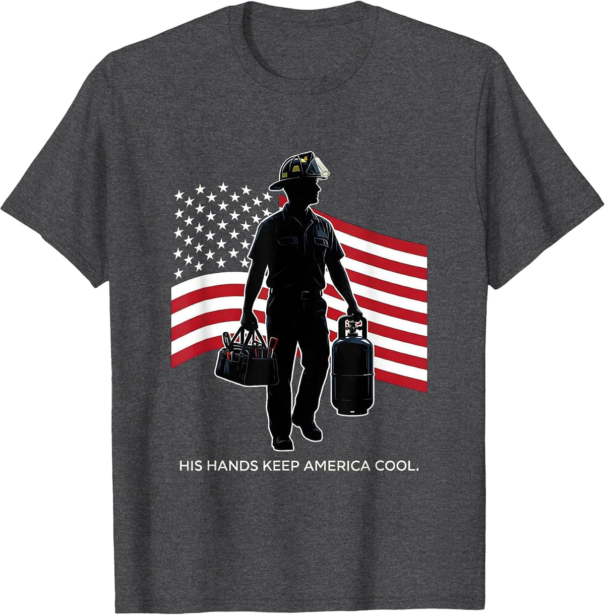 His Hands Keep America Cool HVAC Technician Design T-Shirt - Dark Heather Grey