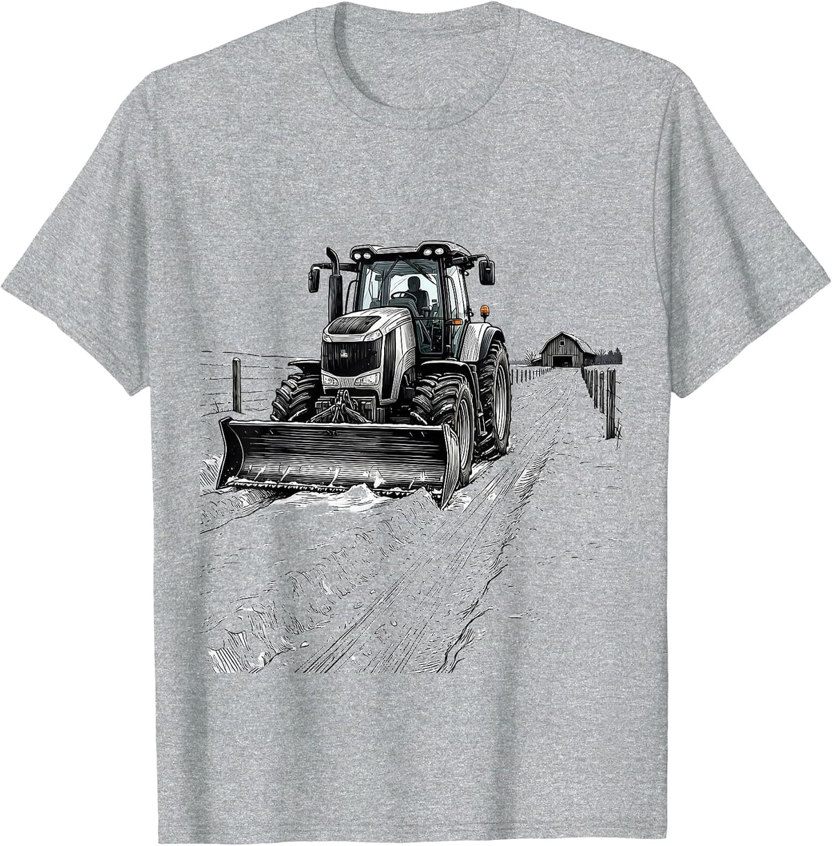 Men's Farm Tractor Pushing Snow Rural Life Humor T-Shirt - Heather Grey