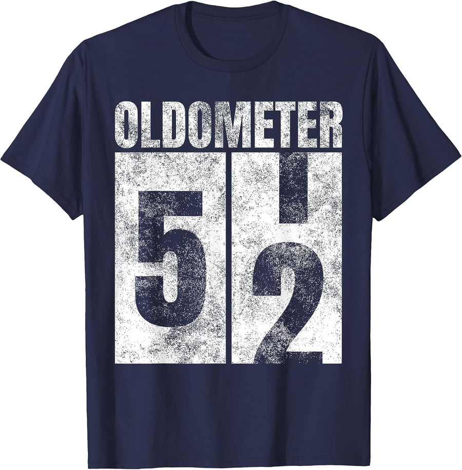 Oldometer 51-52 yrs Old Man Woman Bday Graphic 52nd Birthday T-Shirt - Navy Blue