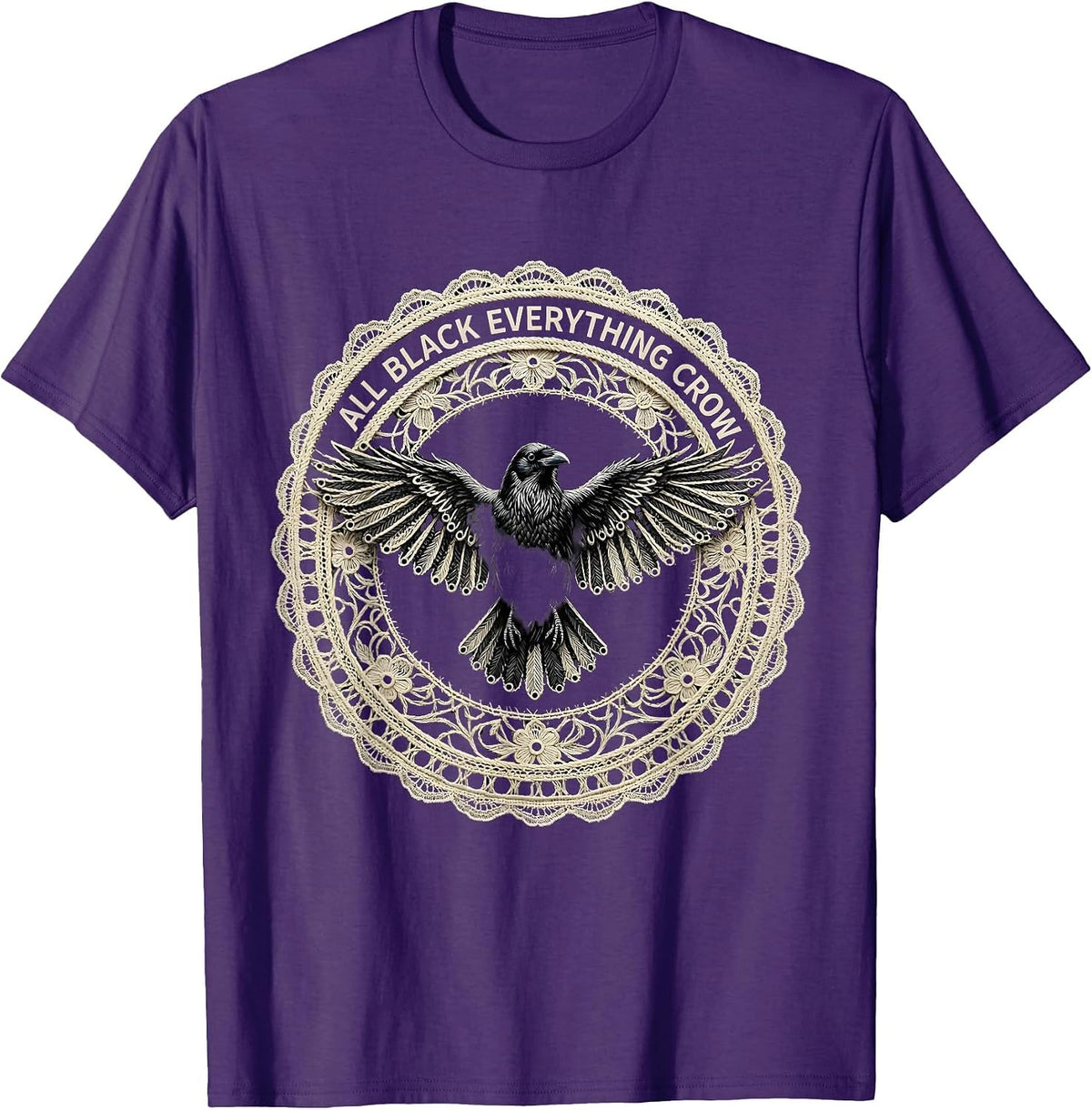 Men's All Black Everything Crow Graphic Design T-Shirt - Purple