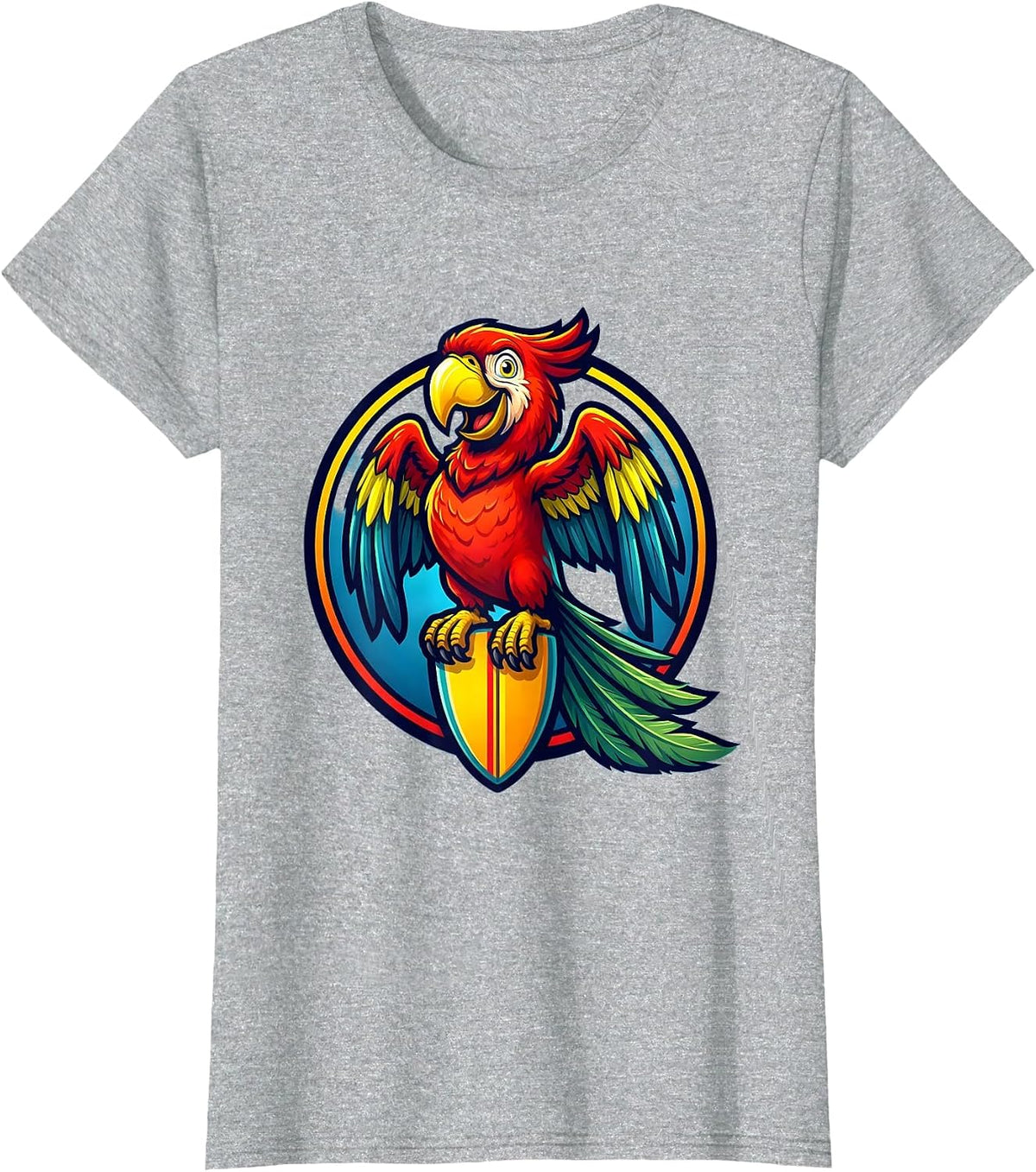 Tropical Parrot Surfboard Hawaiian Boys Graphic T-Shirt - Heather Grey
