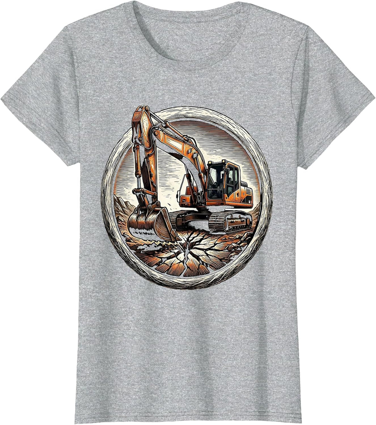 Women's Excavator Digging Cracked Earth Graphic T-Shirt - Heather Grey