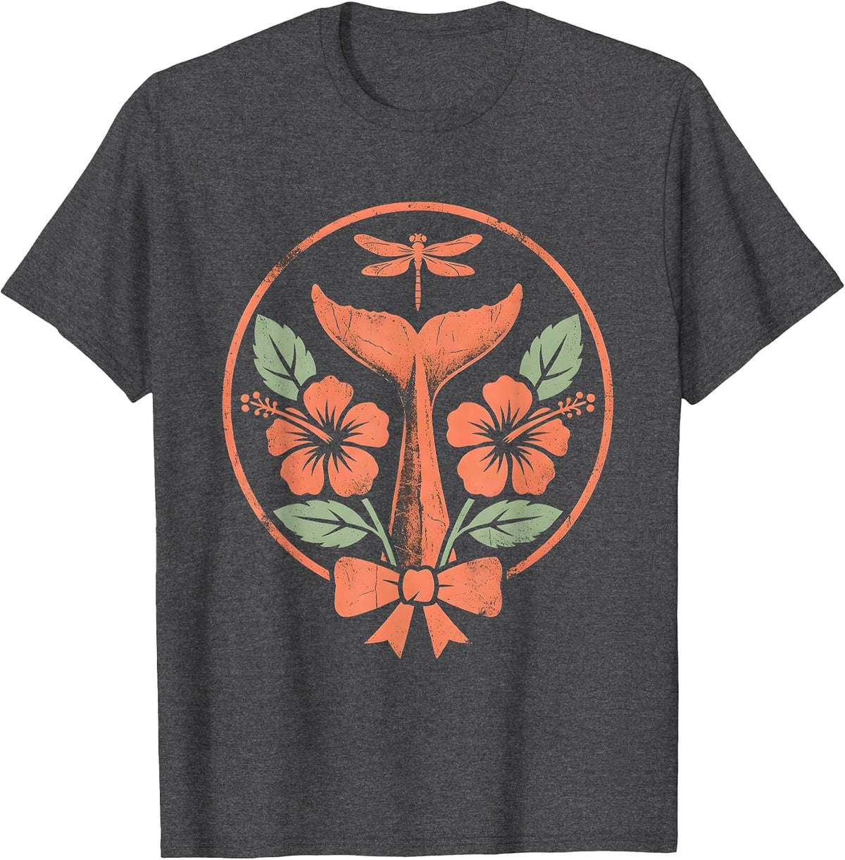 Men's Hawaiian Whale Tail Ocean Dusk Illustration T-Shirt - Dark Heather Grey