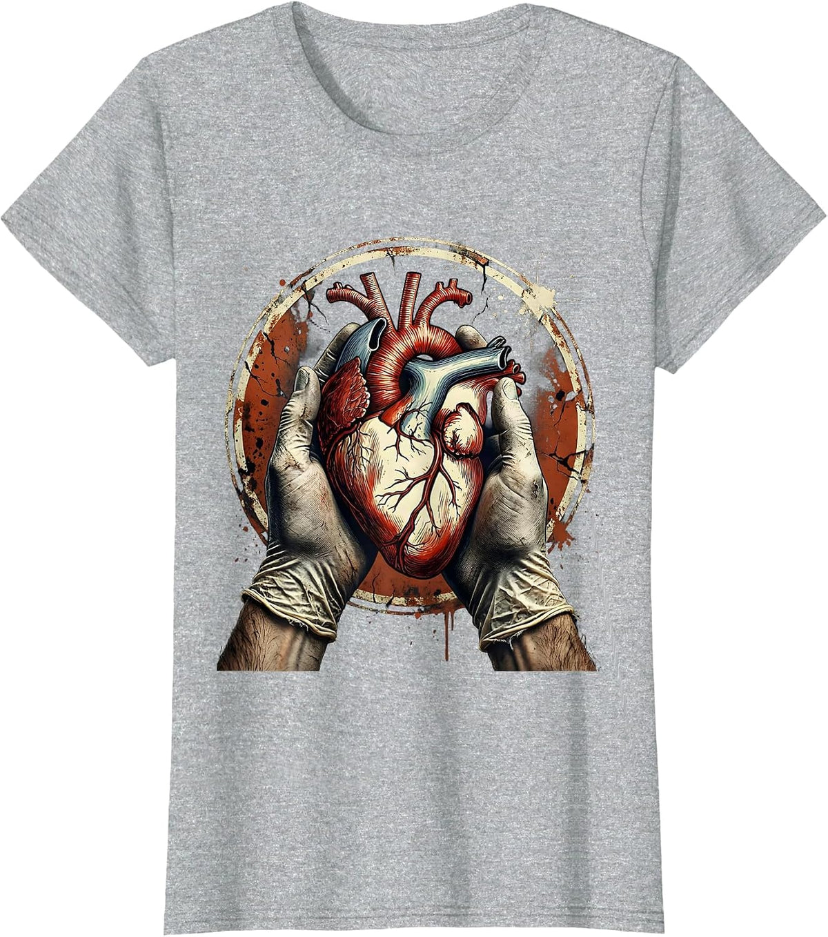 Nurse Surgical Gloves Beating Heart Illustration T-Shirt - Heather Grey
