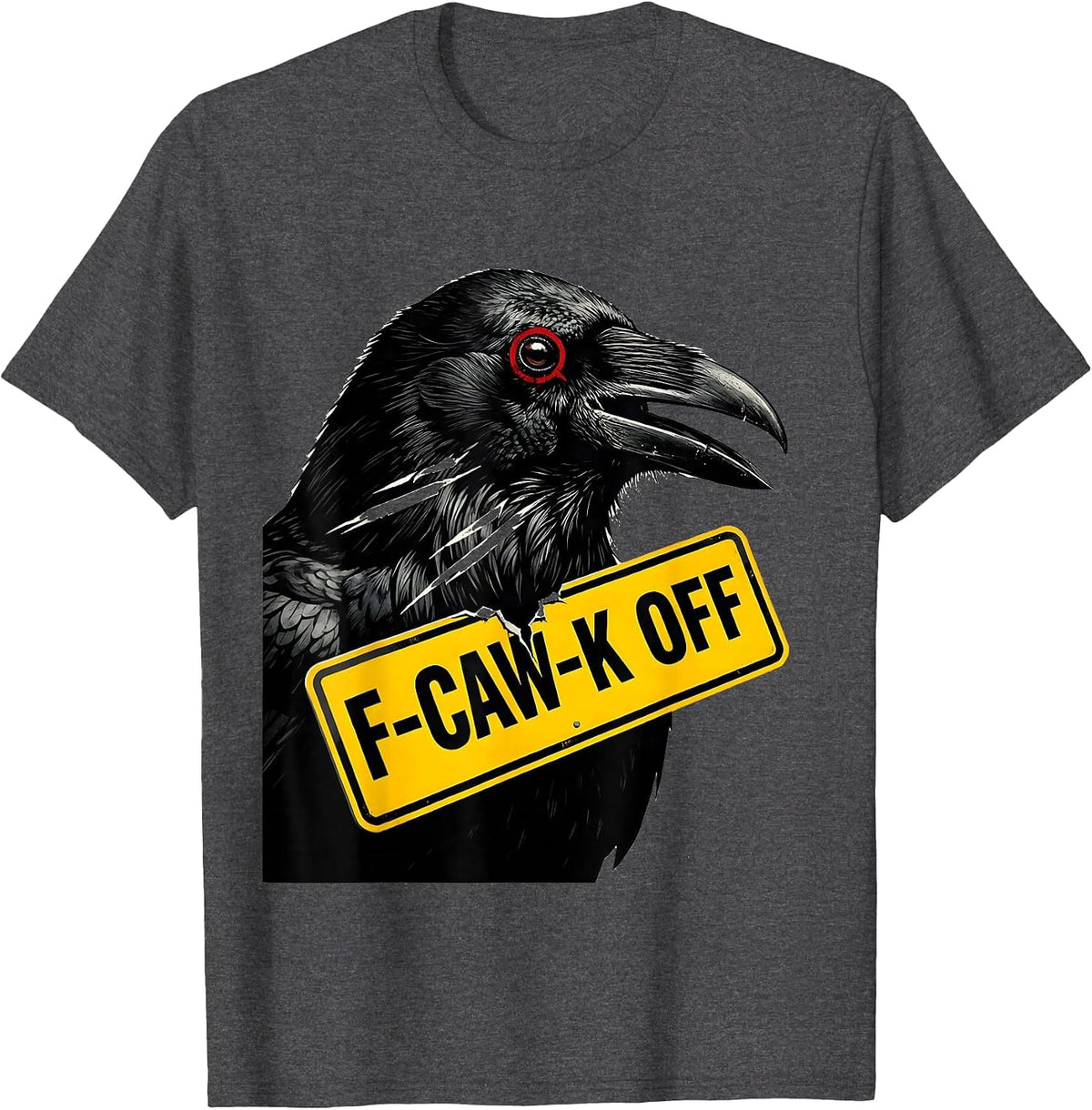 Men's F-Caw-K Off Pop Art Crow Dark Humor Gothic Halloween T-Shirt - Dark Heather Grey