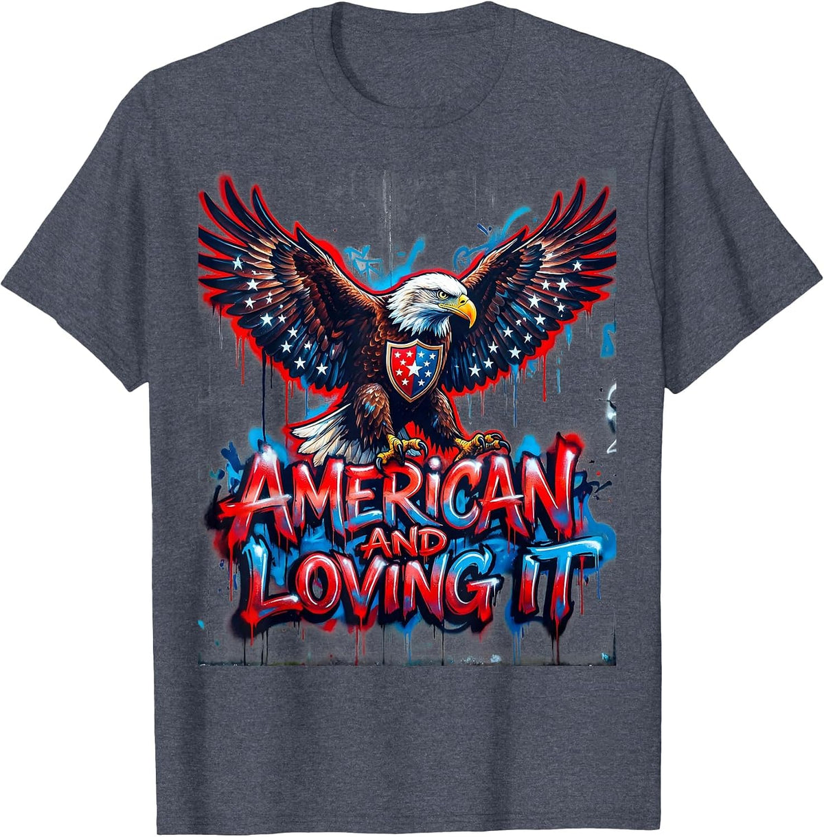 American And Loving It USA Pride Graphic Design T-Shirt - Heather Blue