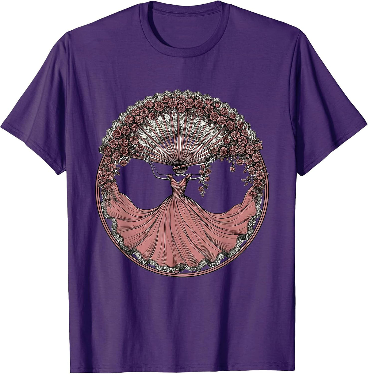 Men's Vintage Lace Fan Climbing Garden Roses Design T-Shirt - Purple