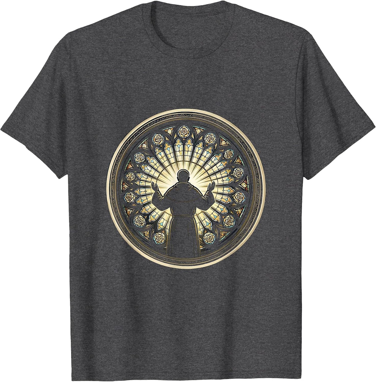 Robed Figure Stained Glass Window Illustration T-Shirt - Dark Heather Grey
