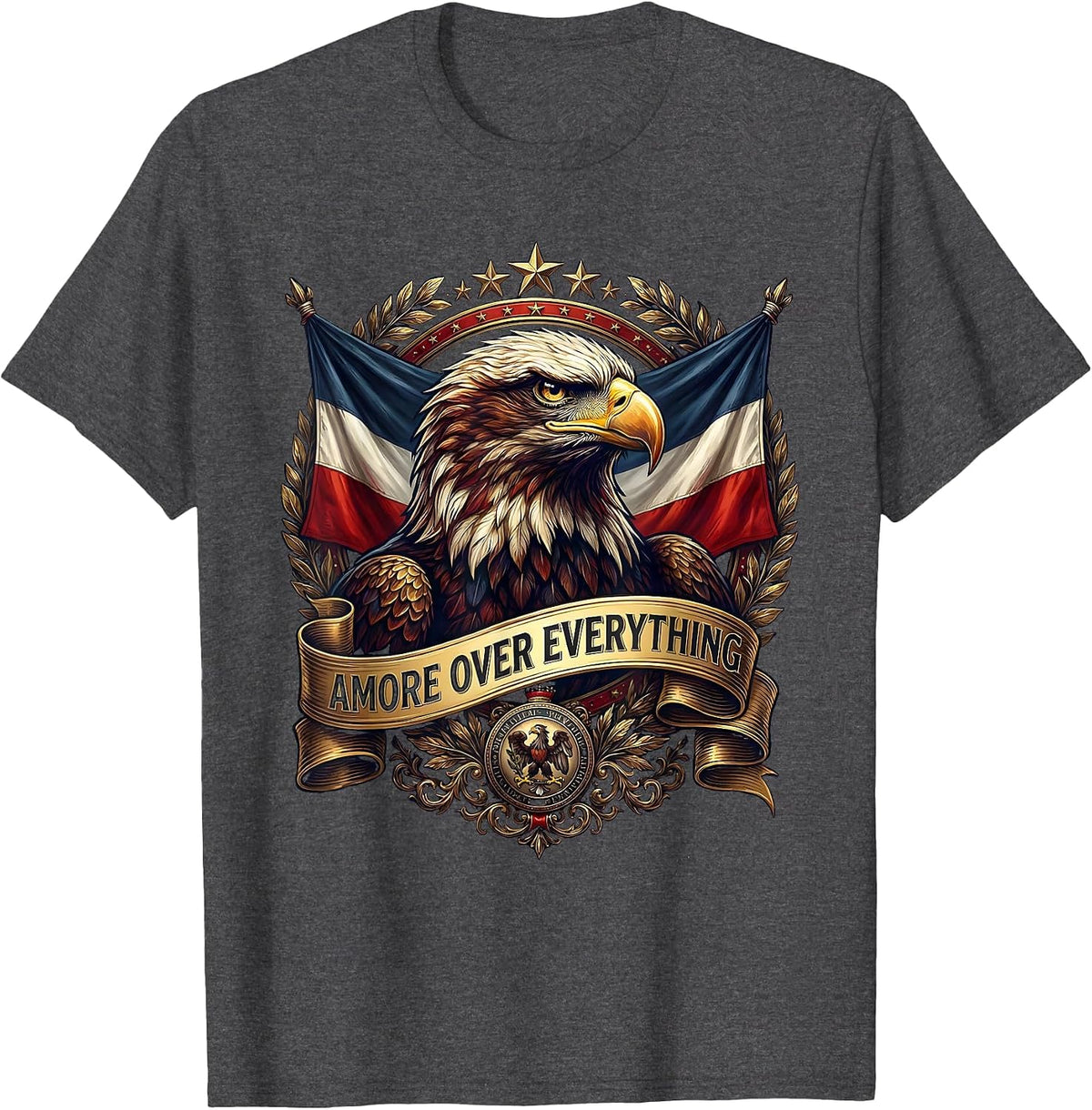 Amore Over Everything Italian Love Graphic Design T-Shirt - Dark Heather Grey