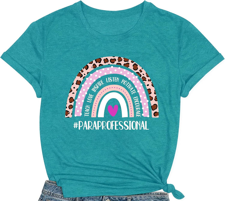 Womens Paraprofessional Shirts Teach Love Inspire Tshirt Teacher para Professional Tee Tops - Cyan