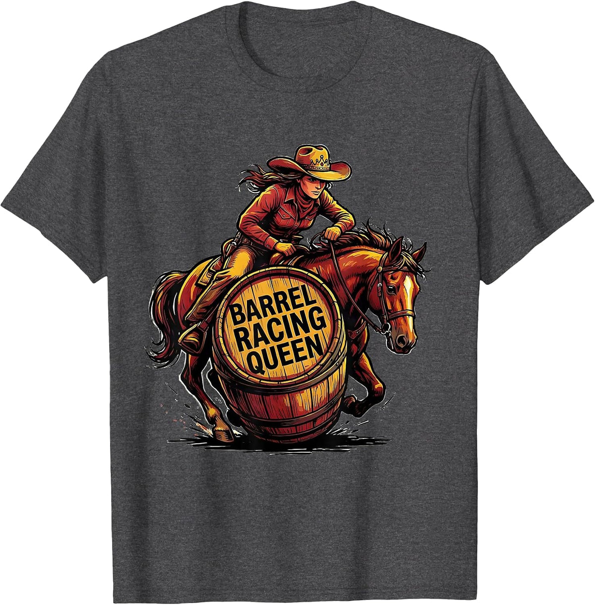 Barrel Racing Queen Rodeo Design T-Shirt - Dark Heather Grey