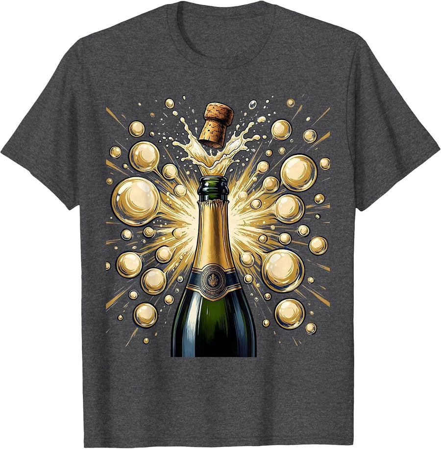 Men's Champagne Explosion Burst of Bubbles Graphic Tee T-Shirt - Dark Heather Grey