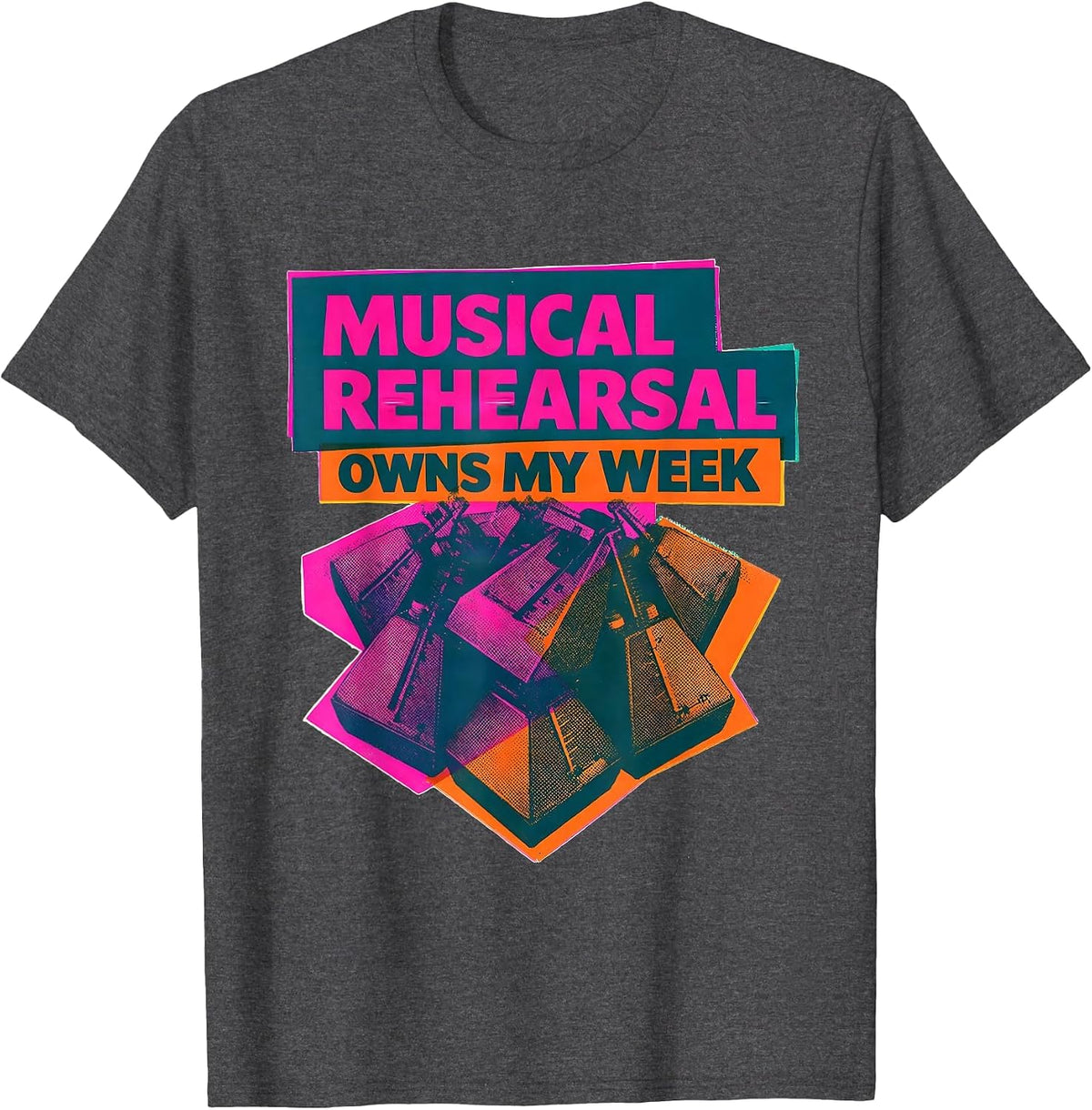 Men's Musical Rehearsal Owns My Week Funny Theatre Kid Musical T-Shirt - Dark Heather Grey