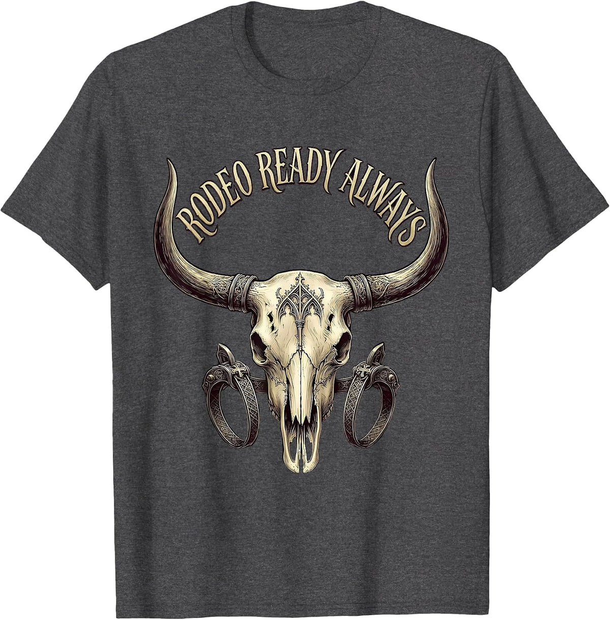 Rodeo Ready Always Western Cowboy Design T-Shirt - Dark Heather Grey