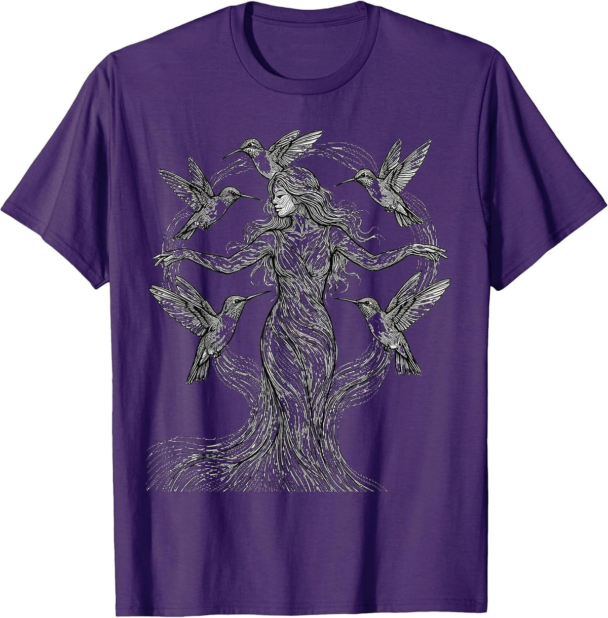 Men's Gigi Hummingbird Garden Illustration T-Shirt - Purple