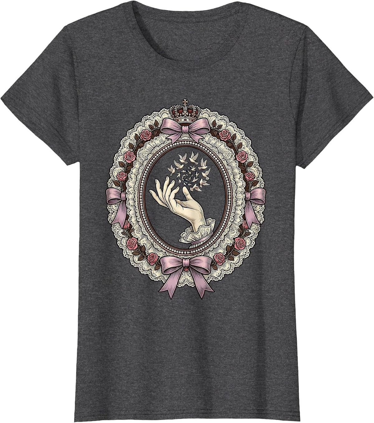 Women's Gigi Elegant Bird Release Graphic Design T-Shirt - Dark Heather Grey