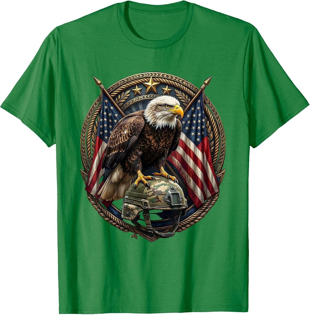 Men's Bald Eagle Military Helmet Veteran Graphic T-Shirt - Kelly Green