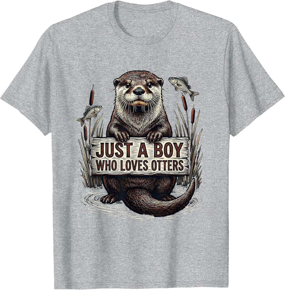 Men's Just A Boy Who Loves Otters Funny Otter Lover Gift For Kids T-Shirt - Heather Grey