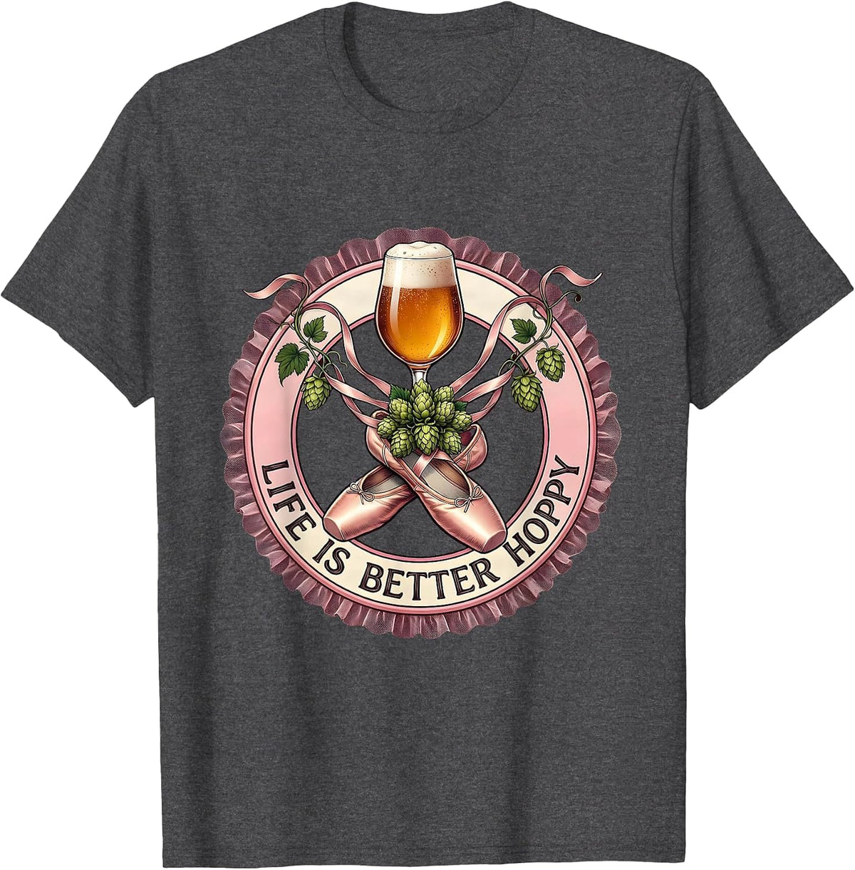 Men's Life Is Better Hoppy Beer Lover Design T-Shirt - Dark Heather Grey