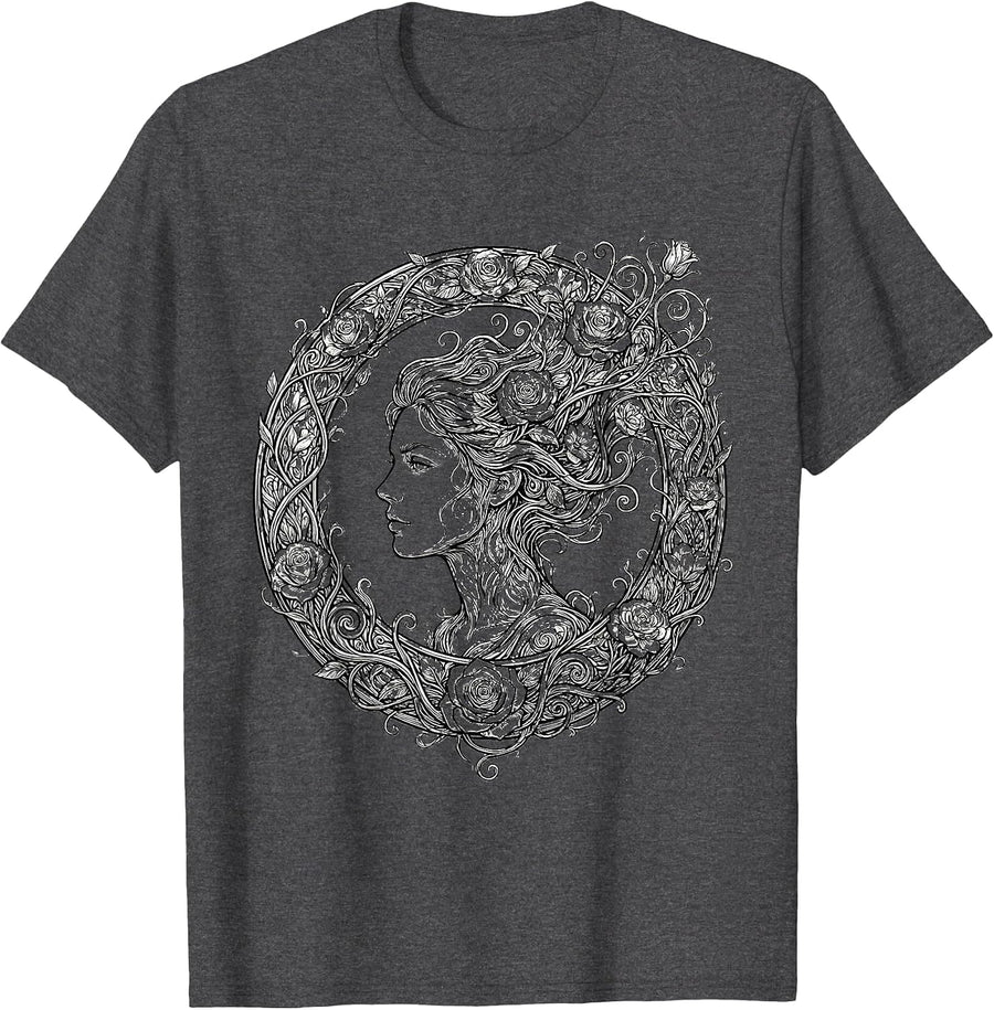 Men's Gigi Floral Profile Botanical Art Design T-Shirt - Dark Heather Grey